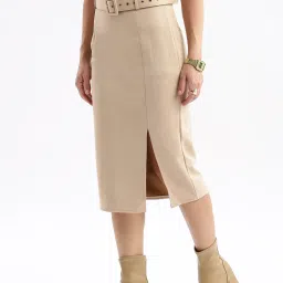 showoffff SHOWOFF Beige Midi Skirt With Belt image 3