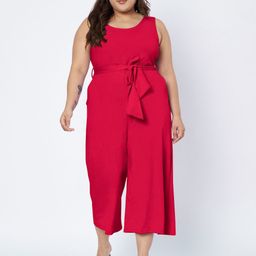 BRINNS Plus Size Round Neck Waist Tie-Ups Pure Cotton Culotte Jumpsuit-picture-31
