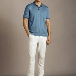 Louis Philippe Blue Cotton Regular Fit Checks Polo T-Shirt image 5