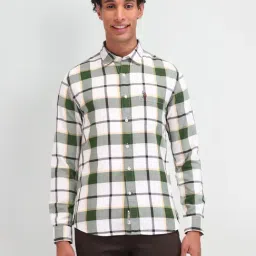 U.S. Polo Assn. Denim Co. White & Green Cotton Slim Fit Checks Shirt-picture-24