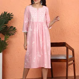 AVALIA Women Cotton Floral Embroidered Fit and Flare Dress-picture-39