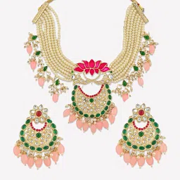 Fida Gold-Plated Stones Studded & Pearl Beaded Jewellery Set image 5