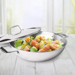 Hamilton Silver Stainless Steel Kadhai with Lid Triply (2200 ml) image 4