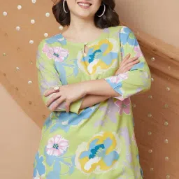 Melange By Lifestyle Green Regular Fit Floral Print Kurtis-picture-29