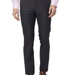 Raymond Dark Brown Slim Fit Self Design Flat Front Trousers-image-52