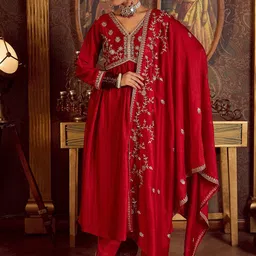 Indo Era Floral Embroidered Empire Kurta with Trousers & Dupatta-image-89