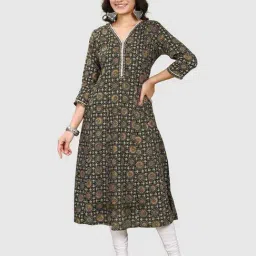 Cotton Culture Olive Green Printed Kurta-image-71