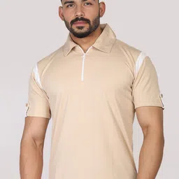 CHKOKKO Men Polo Neck Regular Fit Short Sleeves Gym Sports Zipper Tshirt-picture-27