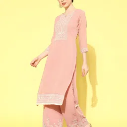 Kvsfab Women Floral Embroidered Regular Kurta with Palazzos & With Dupatta image 4