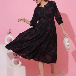 De La Moda Printed Crepe Fit & Flare Midi Dress-image-76