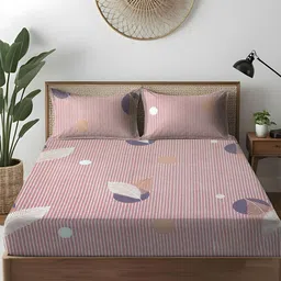 WEAVE AND DECOR Pink Striped Microfiber 300TC Super King Fitted Bedsheet Set-1.98mx1.98m-picture-37