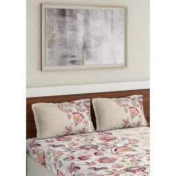 ddecor live beautiful DDecor Live Beautiful, Cotton 1 Double Bedsheet With 2 Pillow Covers, 144 Tc, Red image 2