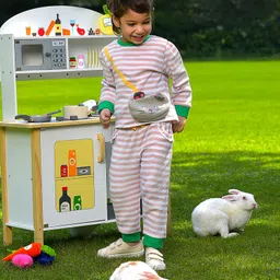 Mi Arcus 100% Cotton Full Sleeves Striped Sweatshirt & Joggers Set - Pink-image-32