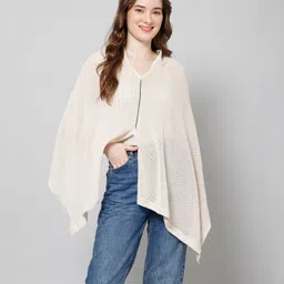 Zelena Three Fourth Sleeves Solid Multi Purpose Maternity Feeding Cape - Off White-image-73