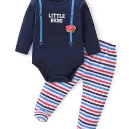 Babyhug 100% Cotton Interlock Knit Full Sleeves Onesies with Legging Stripes & Text Print - Multicolor-picture-12