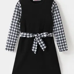 Kookie Kids Full Sleeves Party Dress with Front Tie Up - Black-picture-12