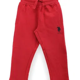 US Polo Assn Cotton Knit Full Length Track Pant with Brand Logo Print - Red-image-83
