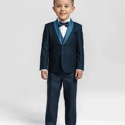 Babyhug Woven Full Sleeves Solid 4 Piece Party Suit With Bow - Navy Blue-picture-21