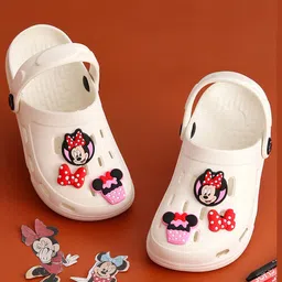 Disney by Yellow Bee Solid Perforated Clogs With Mickey & Friends Featuring Minnie Mouse & Bow Designed Charms - White-image-77