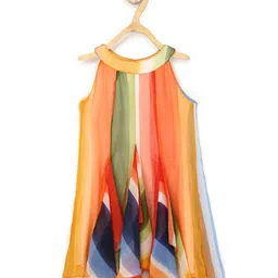 StyleStone Chiffon Woven Sleeveless Abstract Printed Dress - Orange-picture-24