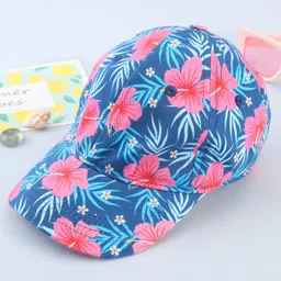 Babyhug Cotton Woven Cap With Floral Print Navy Blue - Diameter 17 cm-image-24