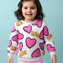 Doodle Poodle 100% Cotton Looper Knit Full Sleeves Sweatshirt With Heart Print - Dark Pink & White-picture-23