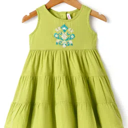 Babyhug Cotton Woven Tiered Frock with Three Fourth Sleeves Floral Printed Tie Up Shrug - Limegreen image 2