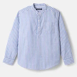 Pine Kids Cotton Woven Full Sleeves Mandarin Collar Shirt With Stripes - Blue image 2