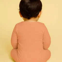 The Peppy Tend 100% Cotton Knit Full Sleeves Mini Boss Text Printed Romper - Peach image 3