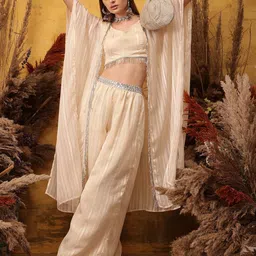 indo street Embellished Top & Palazoo With Shrug Co-Ord Set image 5