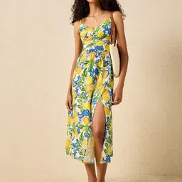 Outzidr Tropical Print Fit & Flare Midi Dress-image-69