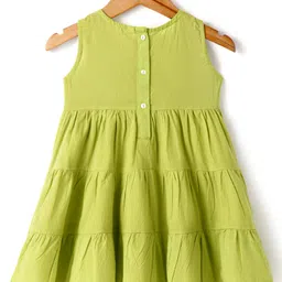 Babyhug Cotton Woven Tiered Frock with Three Fourth Sleeves Floral Printed Tie Up Shrug - Limegreen image 3