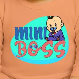 The Peppy Tend 100% Cotton Knit Full Sleeves Mini Boss Text Printed Romper - Peach image 4