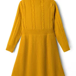 Pine Kids Knit Full Sleeves Woolen Dress with Cable Knit Design - Mustard image 3