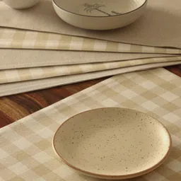 The Yard House 6-Pcs Beige Checked Cotton Rectangular Shaped Table Placemats image 4