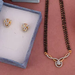 SHILLYN Gold-Plated Zircon Stone Studded & Beaded Mangalsutra with Earrings-picture-36