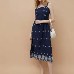 Fame Forever By Lifestyle Blue Cotton Regular Fit Embroidered Dress-picture-41