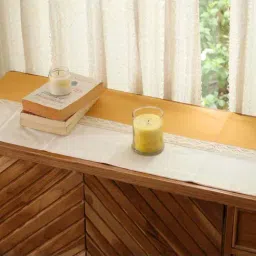 Peepul Tree Mustard & Off White Cotton Embroidery Runner image 2