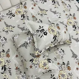 WELLNEST Grey & Black 220 TC Queen Bedsheet with 2 Pillow Covers image 3