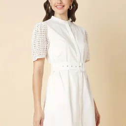 Allen Solly White Cotton Self Pattern A-Line Dress image 3