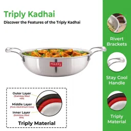 HAZEL Silver Triply Stainless Steel Induction Bottom Kadhai With Steel Lid 5 L image 3