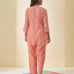 Prakriti Jaipur Peach Bandhej Bandhani V-neck Shirt image 3
