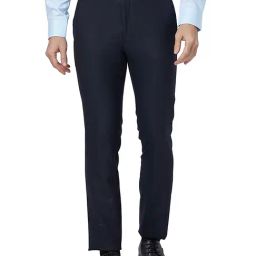 Raymond Navy Slim Fit Flat Front Trousers-picture-14