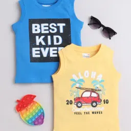Bumzee Kids Yellow & Royal Blue Printed T-Shirt (Pack Of 2)-picture-24