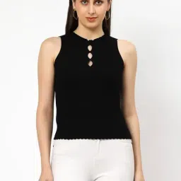Kalt Black Self Design Sleeveless Top-picture-23