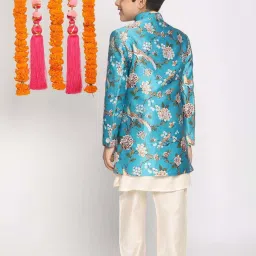 VASTRAMAY Boys Turquoise Floral Full Sleeves Indowestern Sets image 3