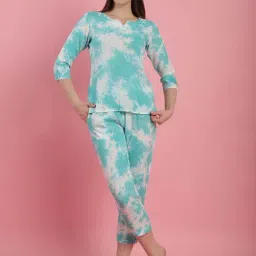 Prakrti Blue & White Tie & Dye Top Capri Set-image-0