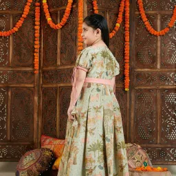 VASTRAMAY Girls Green Printed Dresses image 3