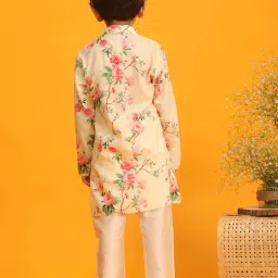 VASTRAMAY Boys Yellow Floral Full Sleeves Kurta Sets image 3