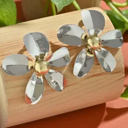 ToniQ Gold Mixed Metal Party Floral Stud Earrings-image-4